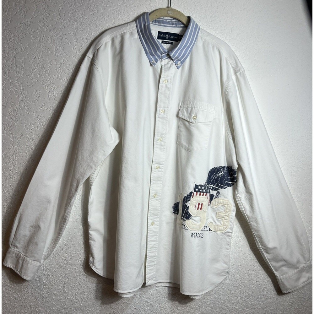 RARE RALPH LAUREN THICK WHITE WINGED WING FOOT BUTTON DOWN 1932 OXFORD SHIRT XXL